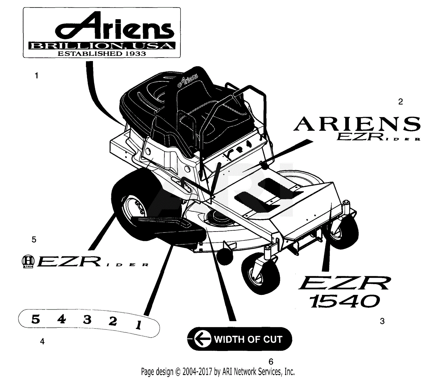 Ariens 915009 (000101 ) EZR 1648, 16hp B&S, 48" Deck Parts Diagram