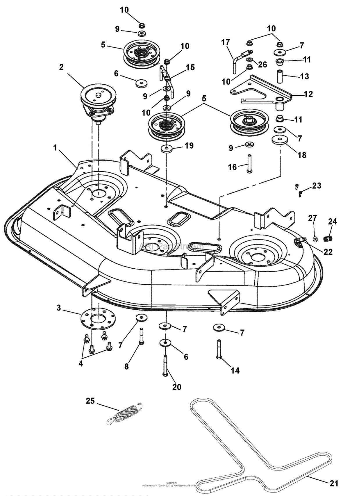 Ariens 915323 (045000 ) Zoom 42 CE Parts Diagram for Mower Deck, Belt